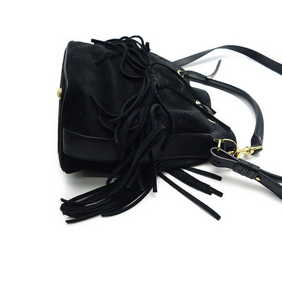 Yves Saint Laurent Paris Drawstring Shoulder Bag Fringe Suede - Picture 6 of 7
